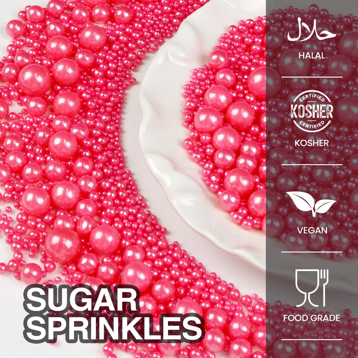 Deep Pink Pearl Sprinkles, Edible Candy Sugar Pearls, 150g/5.29oz, Pink Sprinkles for Cake