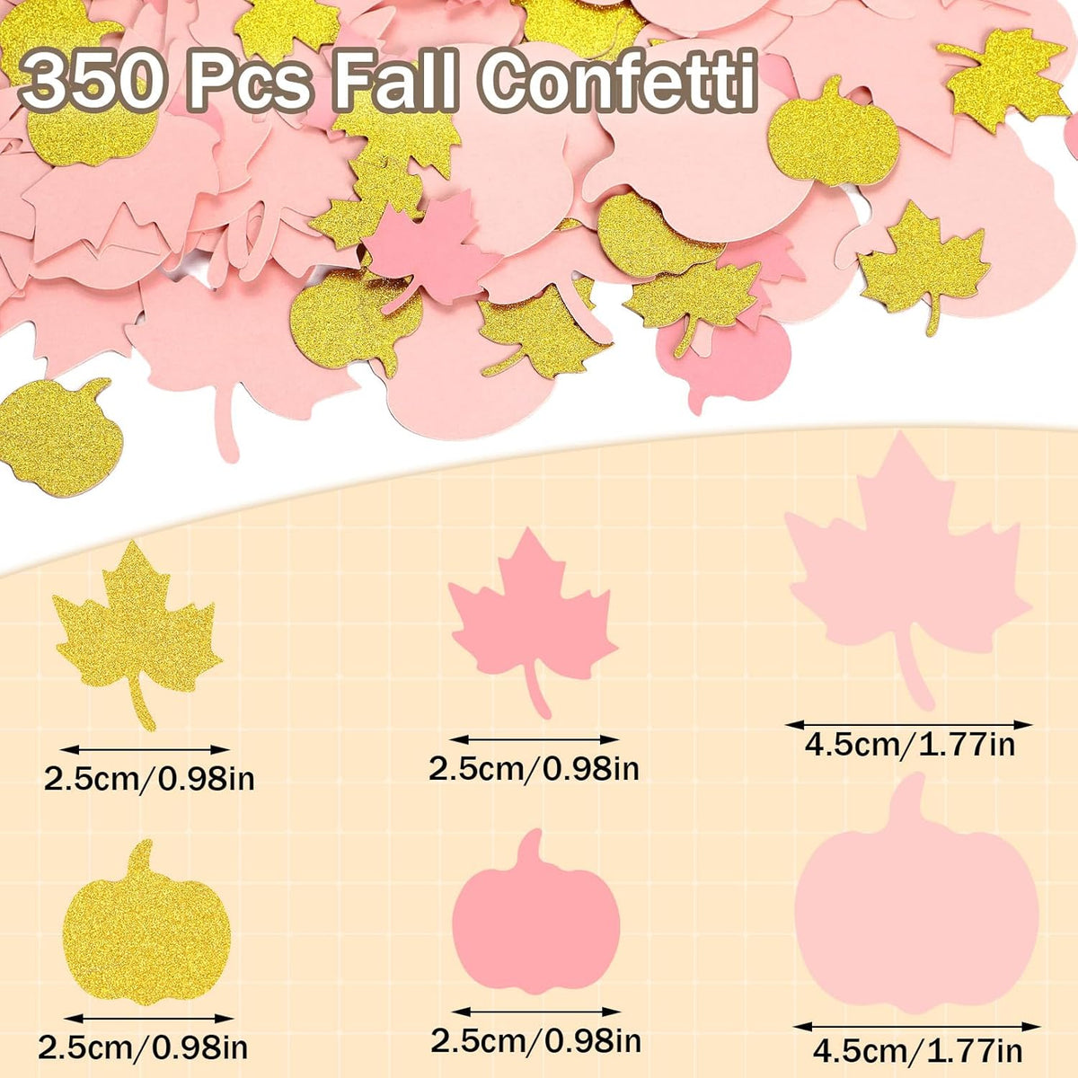 MARFOREVER 350 Pcs Fall Thanksgiving Pink and Gold Pumpkin Maple Leaf Confetti, Little Pumpkin Baby