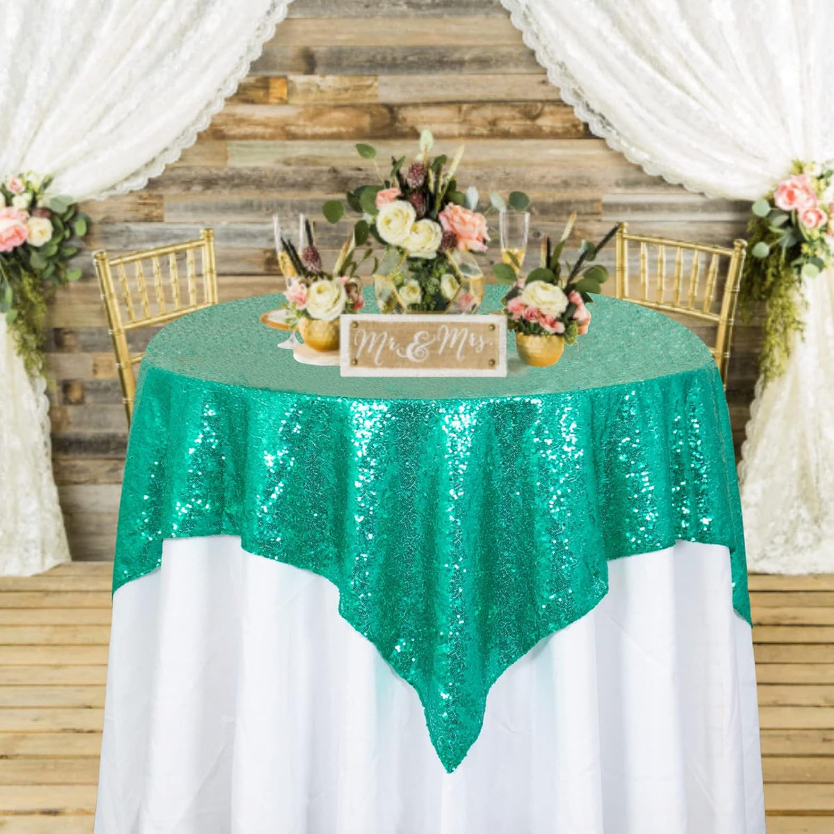 ShinyBeauty Sequin Tablecloth Square 54x54-Inch Green Table Cloths for Round Tables Christmas Green