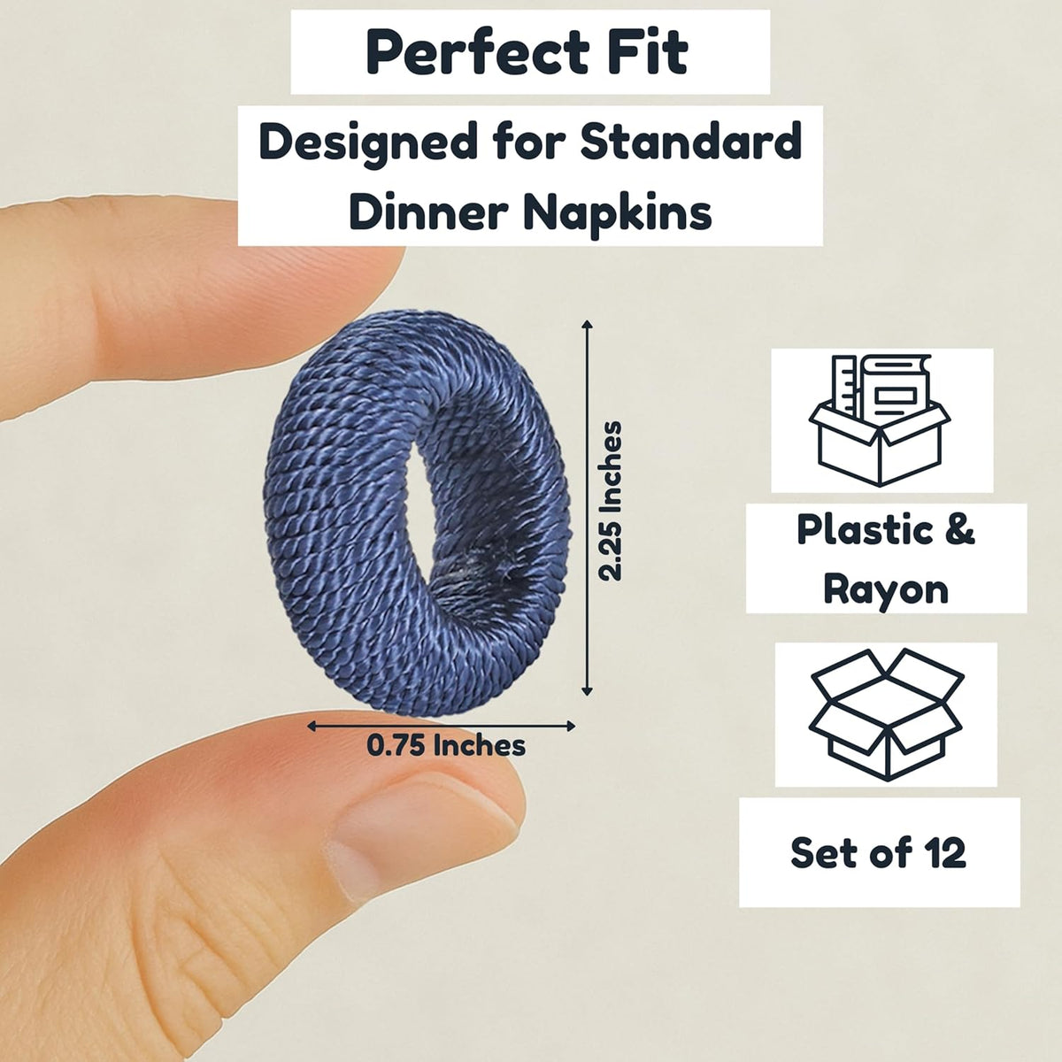 Rustic Napkin Rings Set of 12 - Rayon Napkin Holders for Table Decor, Weddings, Dinner Parties &
