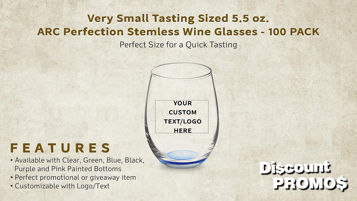 Custom Stemless Wine Glasses by ARC 5.5 oz. Set of 100, Personalized Bulk Pack - Perfect for Hotel