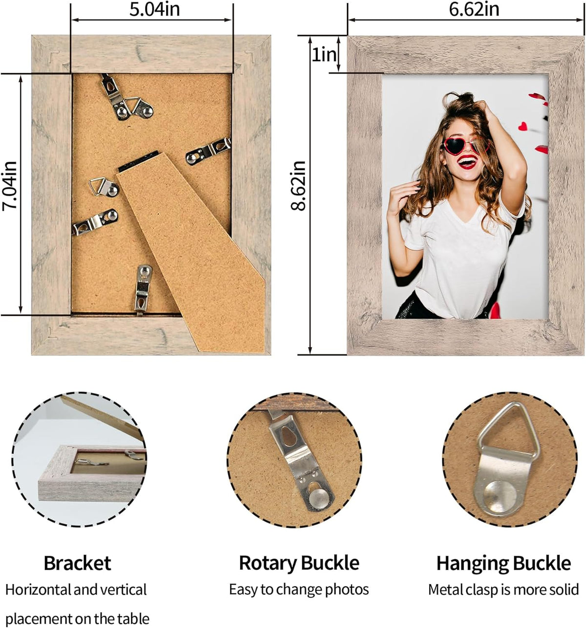 5x7 Picture Frame Set of 4, Smoke Gray Frame with High Definition Glass, 5 x 7 Wood Photo Frames