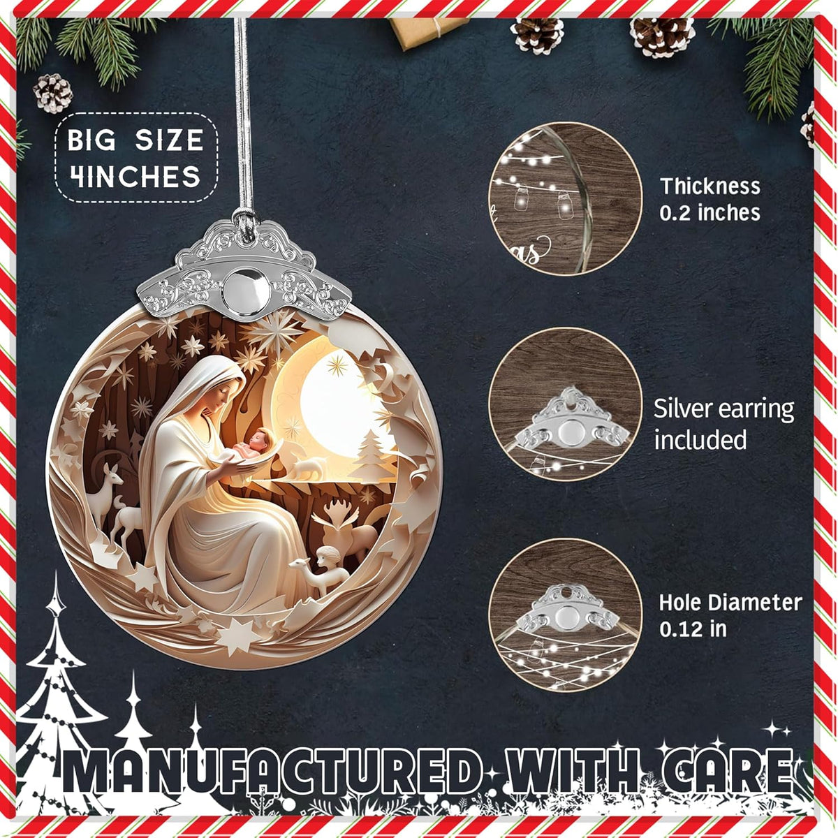 Christmas Ornament, White Nativity Design, Religious Christmas Ornament, Hanging Ornament, Acrylic