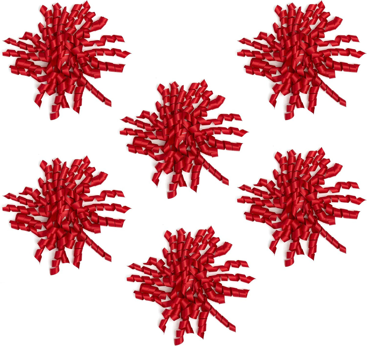 6 Inch Red Curly Bows for Gift Wrapping Set of 6, Self Adhesive Bows Red Gift Bows for Presents