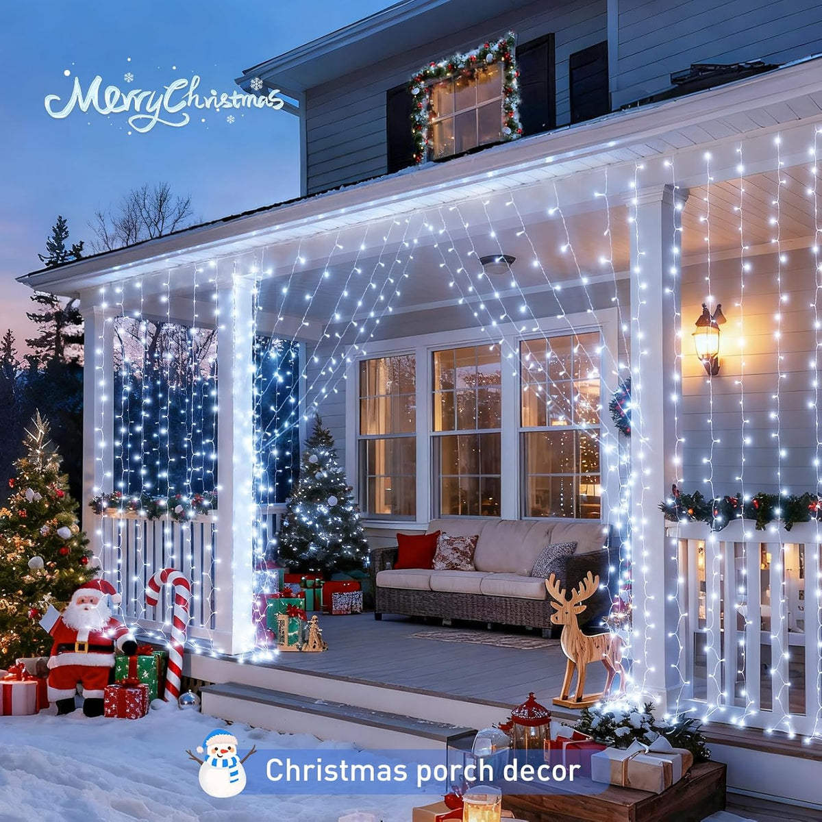 JMEXSUSS 900LED Christmas Curtain Lights Outdoor with Remote, 9.5x29.5ft White Christmas Lights