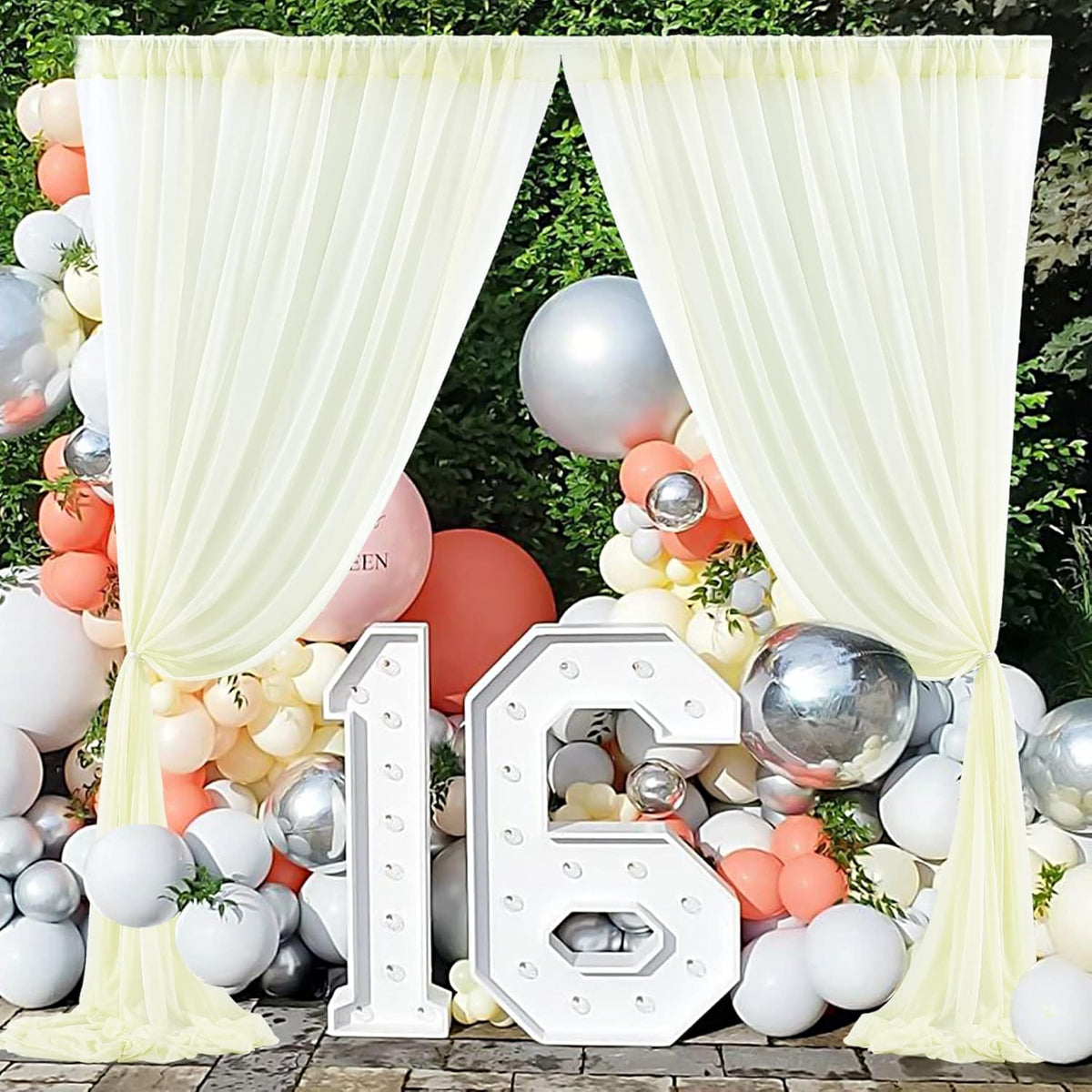 PARTISKY 10ftx10ft Ivory Chiffon Sheer Backdrop Curtains, Wrinkle-Free Wedding Backdrop Drapes for