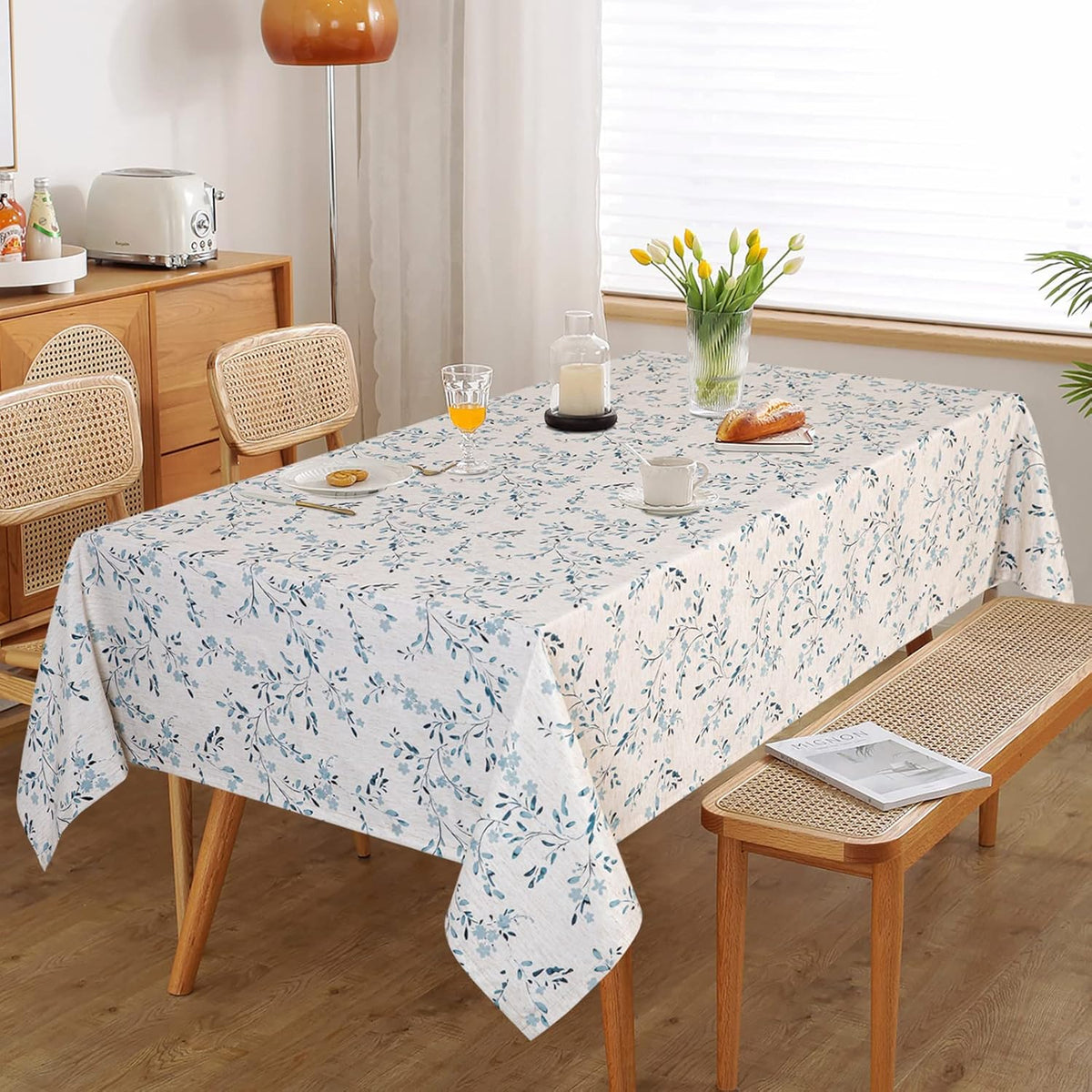 Mysky Home Rectangle Table Cloth 60x120 Inch - Spring Summer Floral Tablecloth, Waterproof Linen
