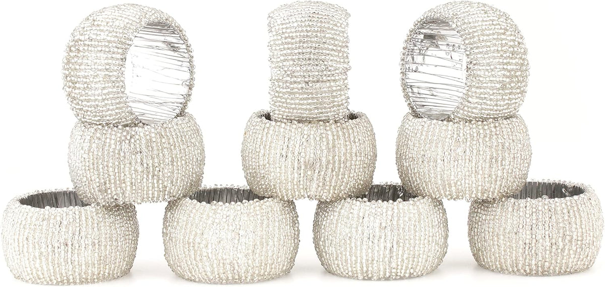 Decorative Beaded Napkin Rings Set of 12 - Rhinestone Serviette Holder for Table Décor, Christmas