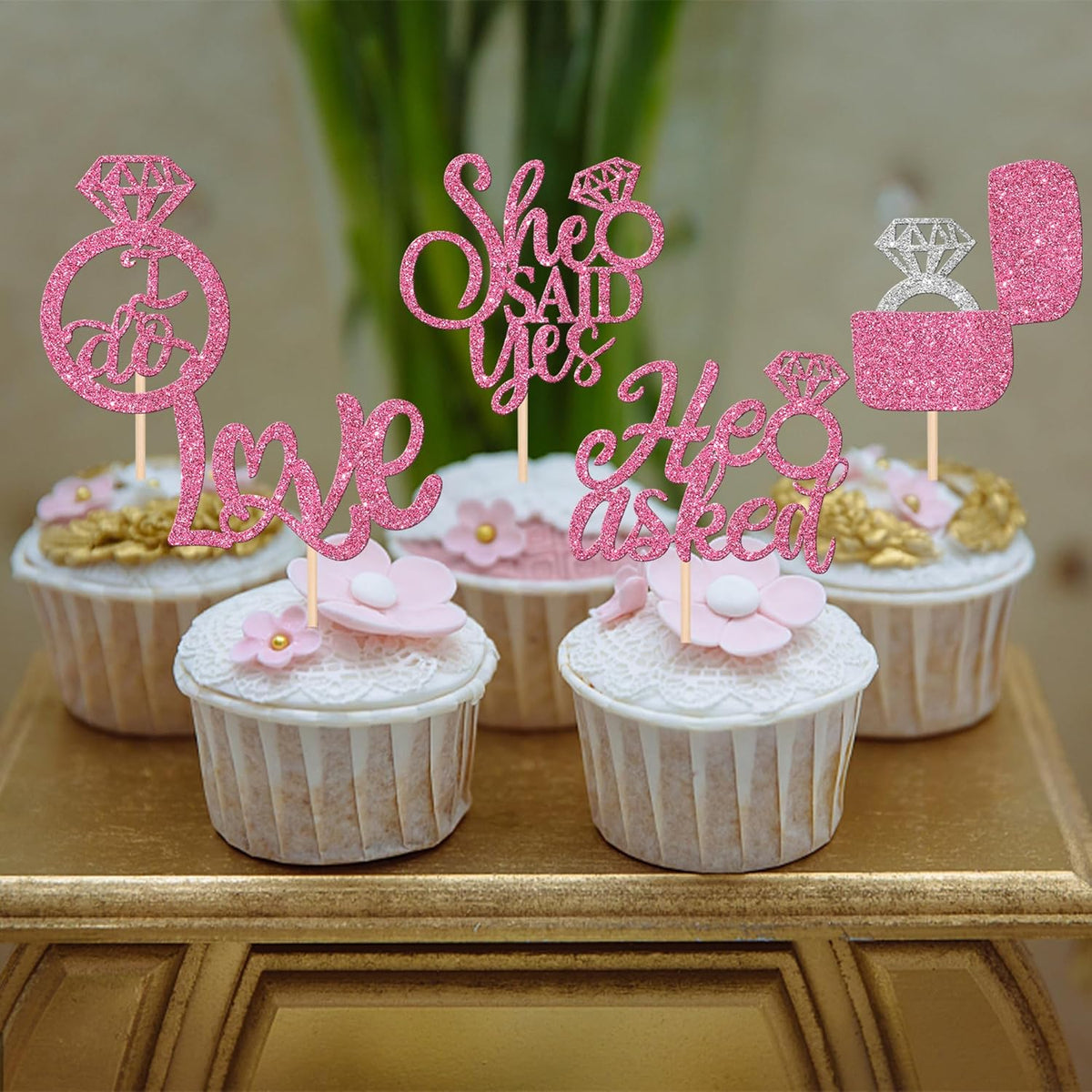 30 PCS He Asked She Said Yes Cupcake Toppers Diamond Ring Cupcake Picks Love I Do Cake Picks for