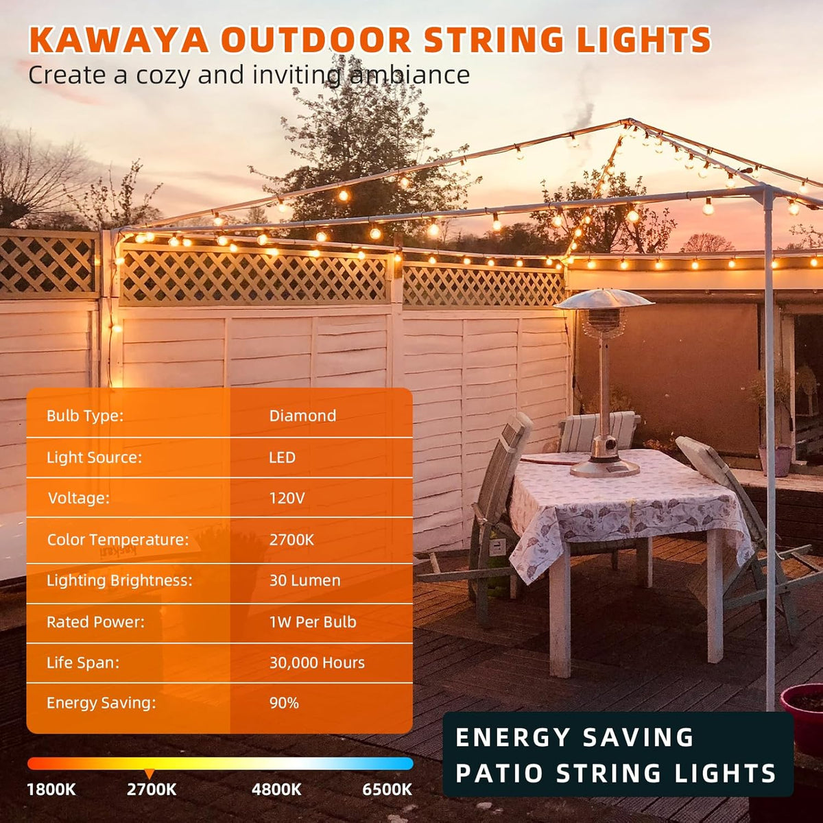 Kawaya 200FT Outdoor String Lights - LED Waterproof Patio Light for Outside with 100+4 G40 Globe