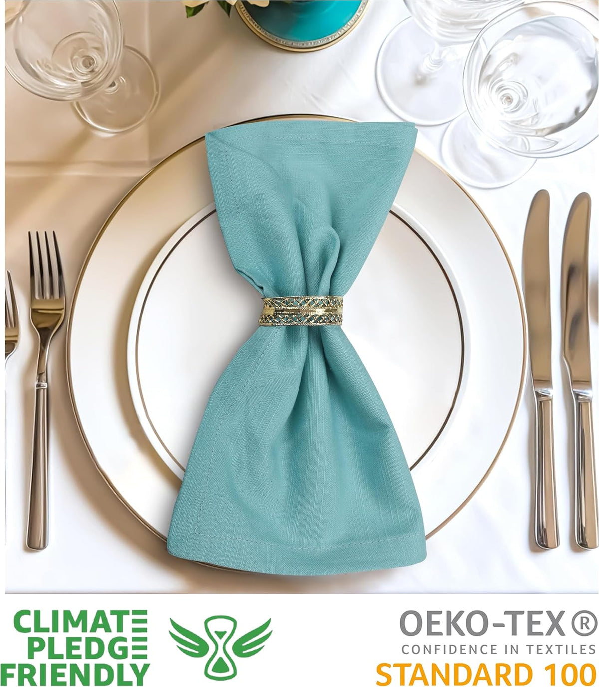 Urban Villa Easter Napkins Aqua Color Cloth Napkins (Set of 12) Oversized 20x20 Inches 100% Cotton