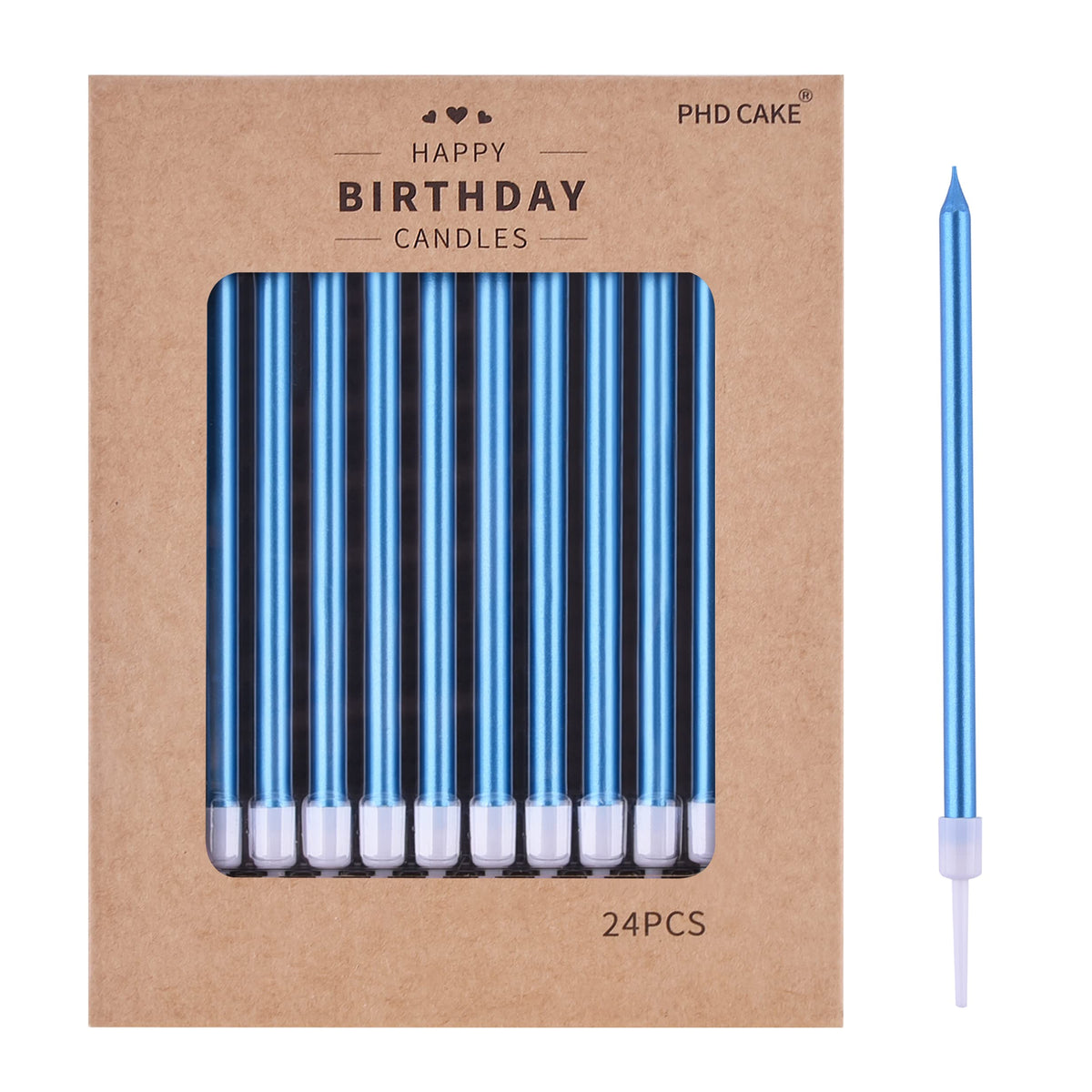 PHD CAKE Blue Long Thin Metallic Birthday Candles, Cake Candles, Birthday Parties, Wedding