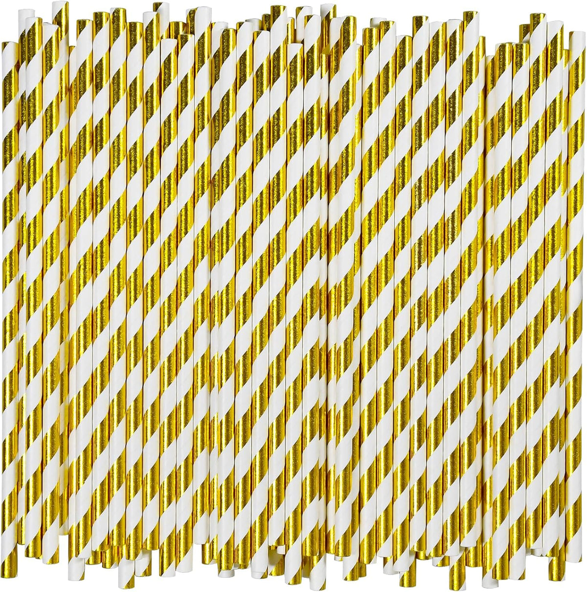 7.75 inch Gold/White Striped Paper Drinking Straws 1000 Counts for Cocktail, Party, Wedding