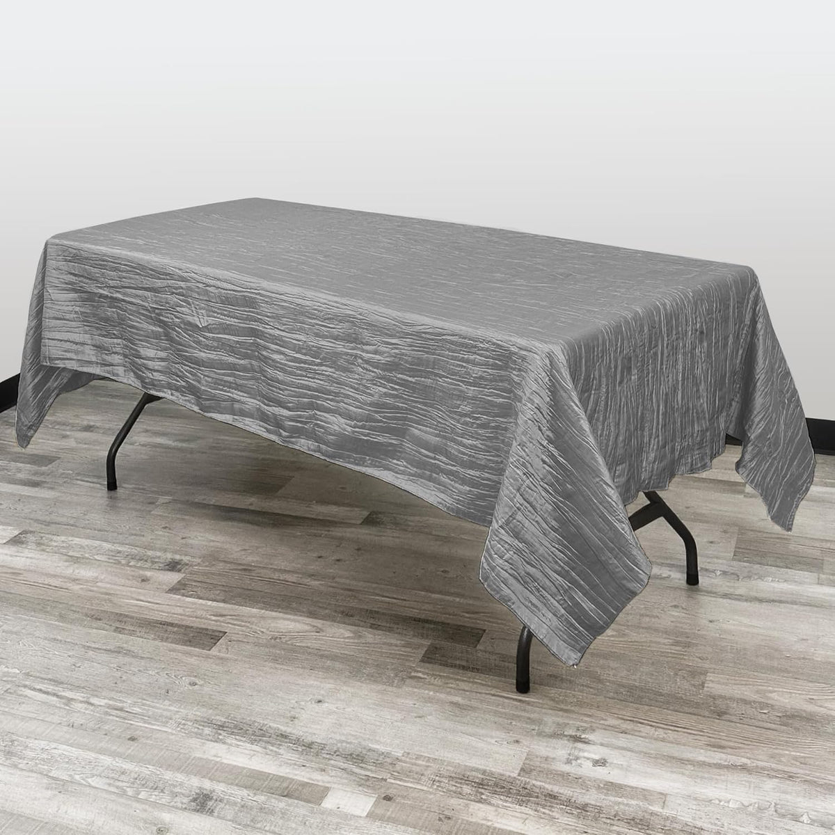 YOUR CHAIR COVERS - 60 x 102 inch Rectangular Crinkle Taffeta Tablecloth - Dark Silver/Platinum