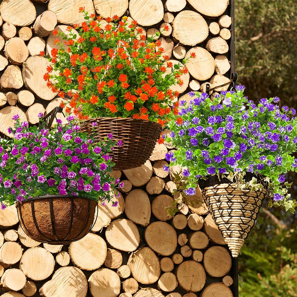 10 Bundles Artificial Fake Flowers, Faux Outdoor Plastic Plants UV Resistant Shrubs Outside Indoor