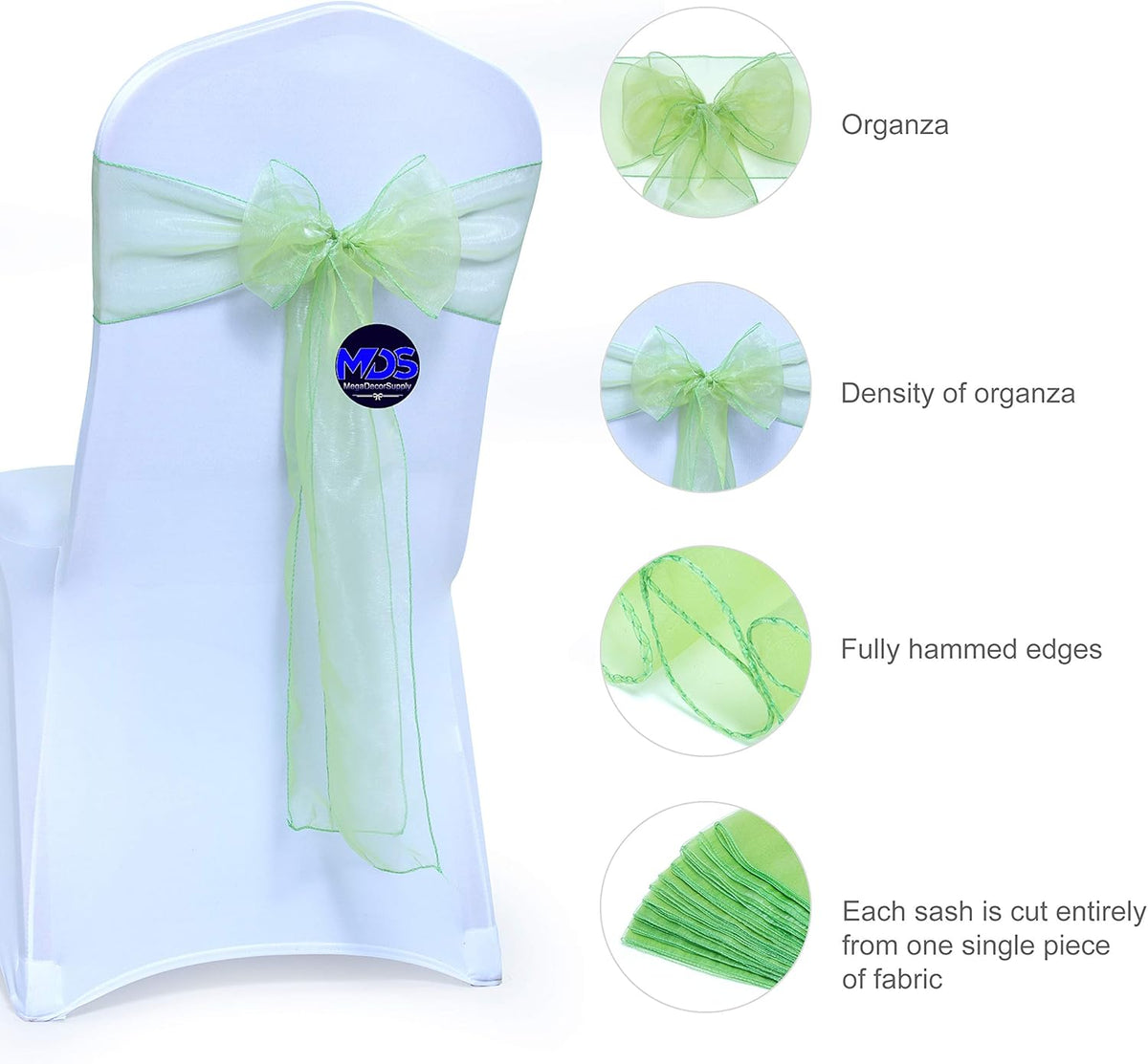 MDS Pack of 100 PCS Organza Chair Sashes Wider Dining Chair Bows Ribbon Tie Back for Wedding Party