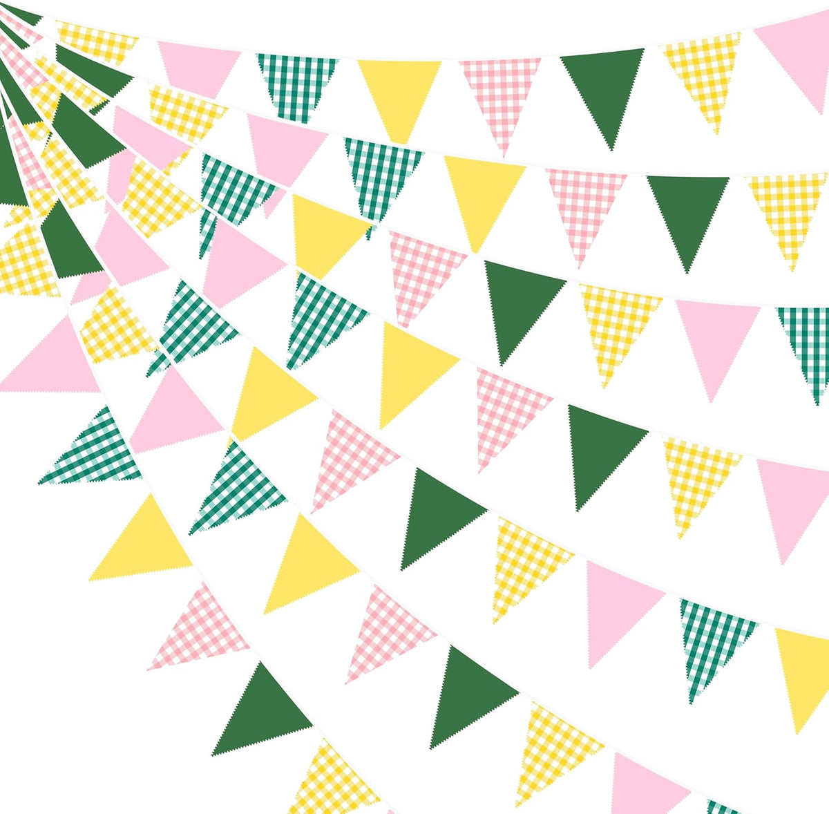 32Ft Camp Bride Party Decorations Pink Green Yellow Gingham Fabric Triangle Banner Flag Plaid