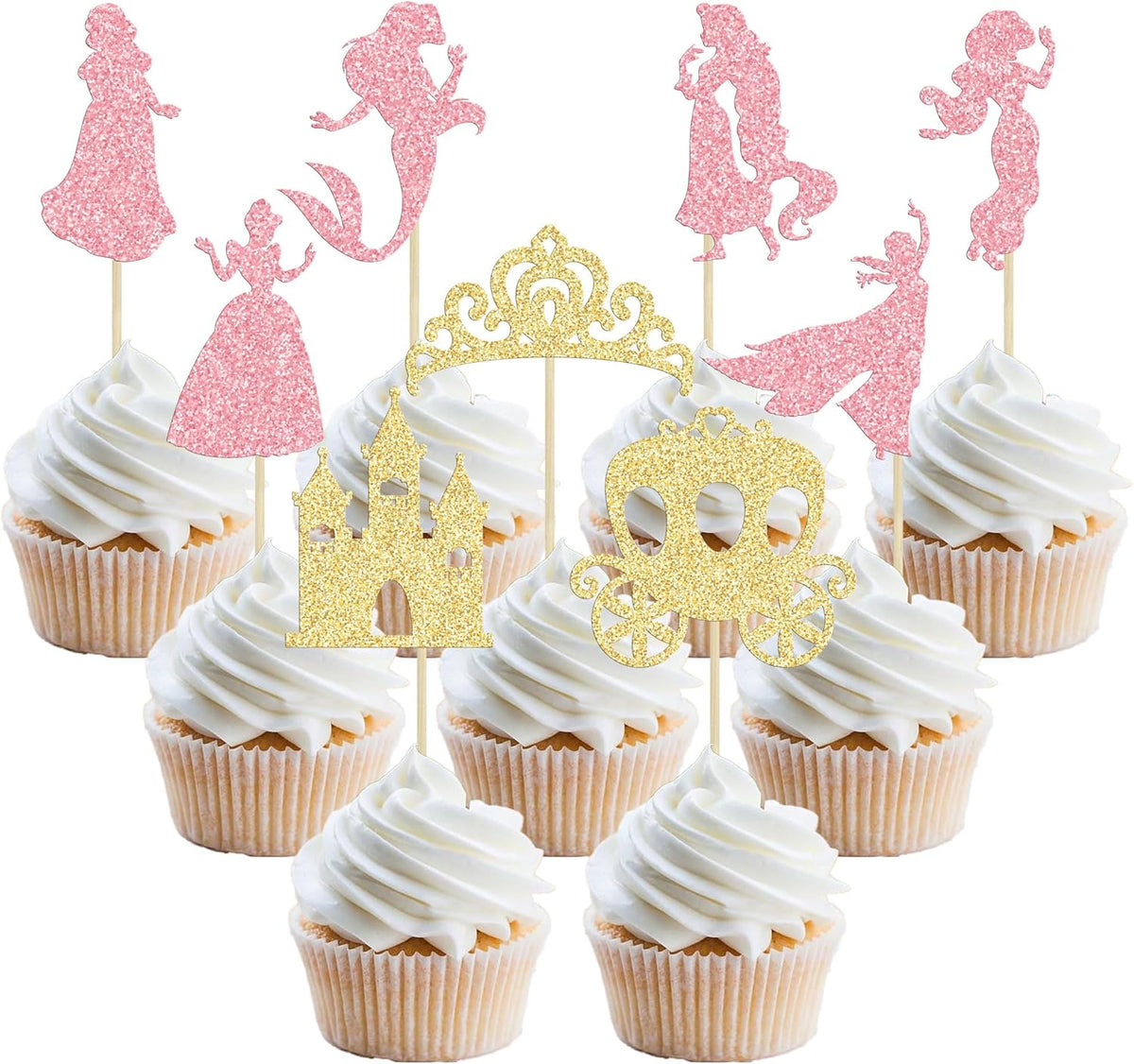 Gyufise 36Pcs Princess Cupcake Toppers Crown Castle Girl Cake Toppers Decorations Birthday Fruits