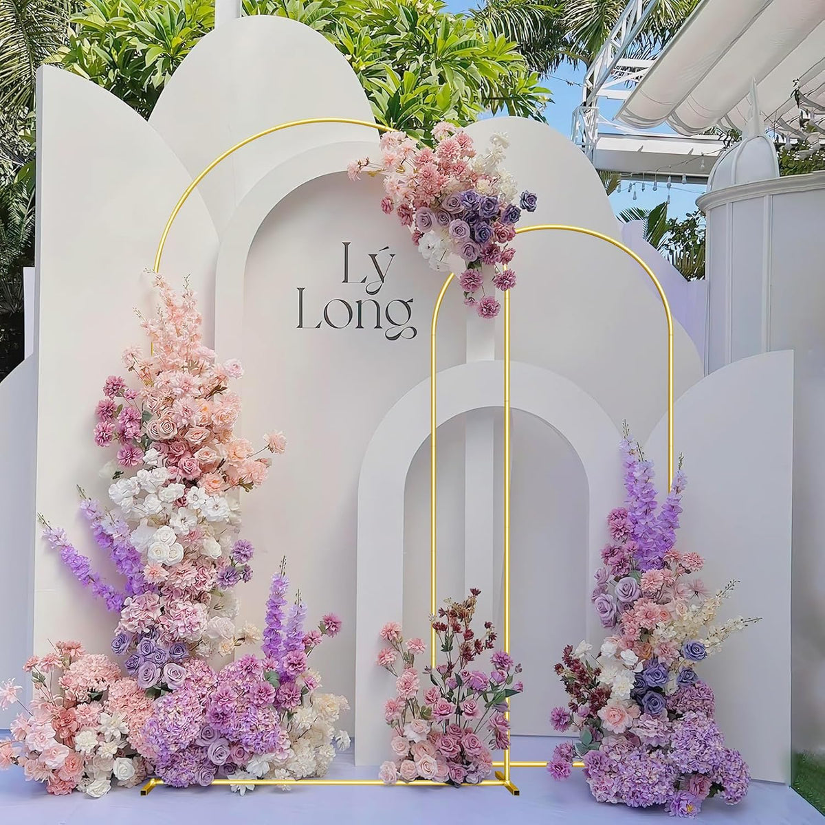 Wedding Arch Backdrop Stand Set of 2 Aluminum Gold Arched Frame (7.2FT, 6.6FT) for Birthday Party