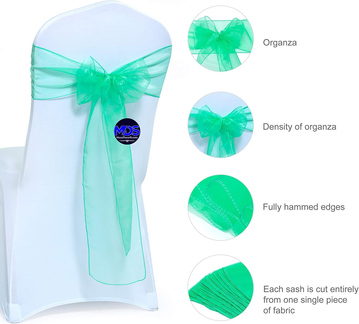 MDS Pack of 100 PCS Organza Chair Sashes Wider Dining Chair Bows Ribbon Tie Back for Wedding Party