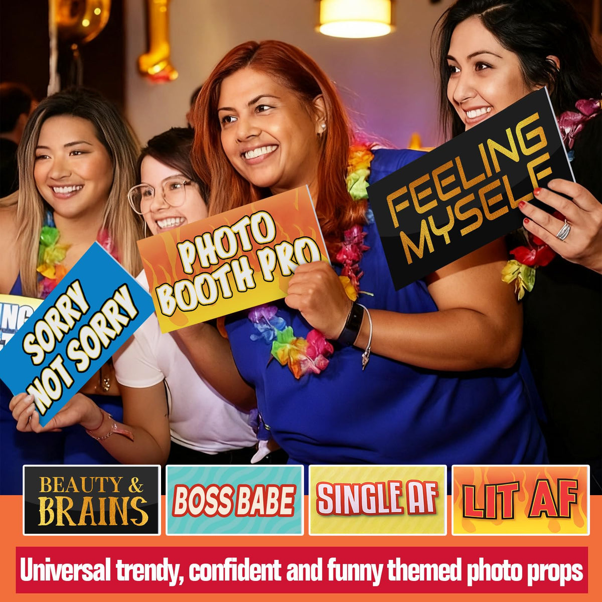 24 Designs Funny Photo Booth Props Sign Decor Double Sided Photobooth Accessoires 11x5.5 Inch Props