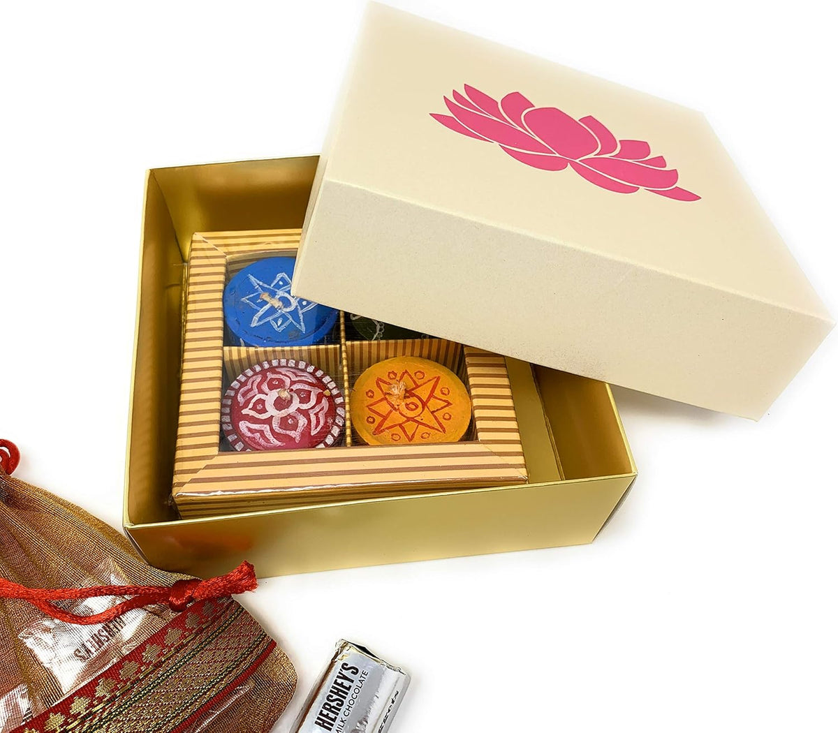 Lotus Printed White Sweet Boxes for Indian Sweets, Cookies, Goodies, Mithai, Candy, Gift Boxes with