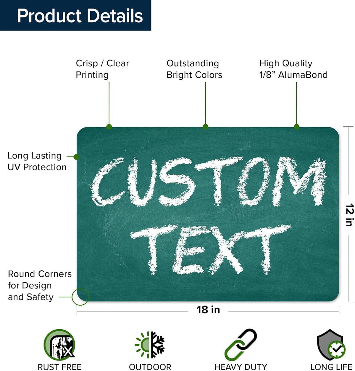 Custom Sign, Custom Street Sign, 11 Font Colors, 13 Font Styles, 4 Hole Options, 22 Sizes, 12x18