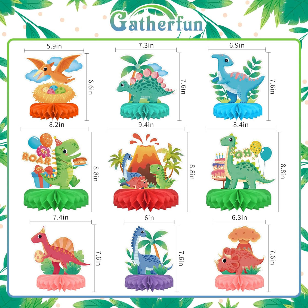 Dinosaur Birthday Party Supplies Kit - Dinosaur Themed Table Decorations with Honeycomb Centerpiece