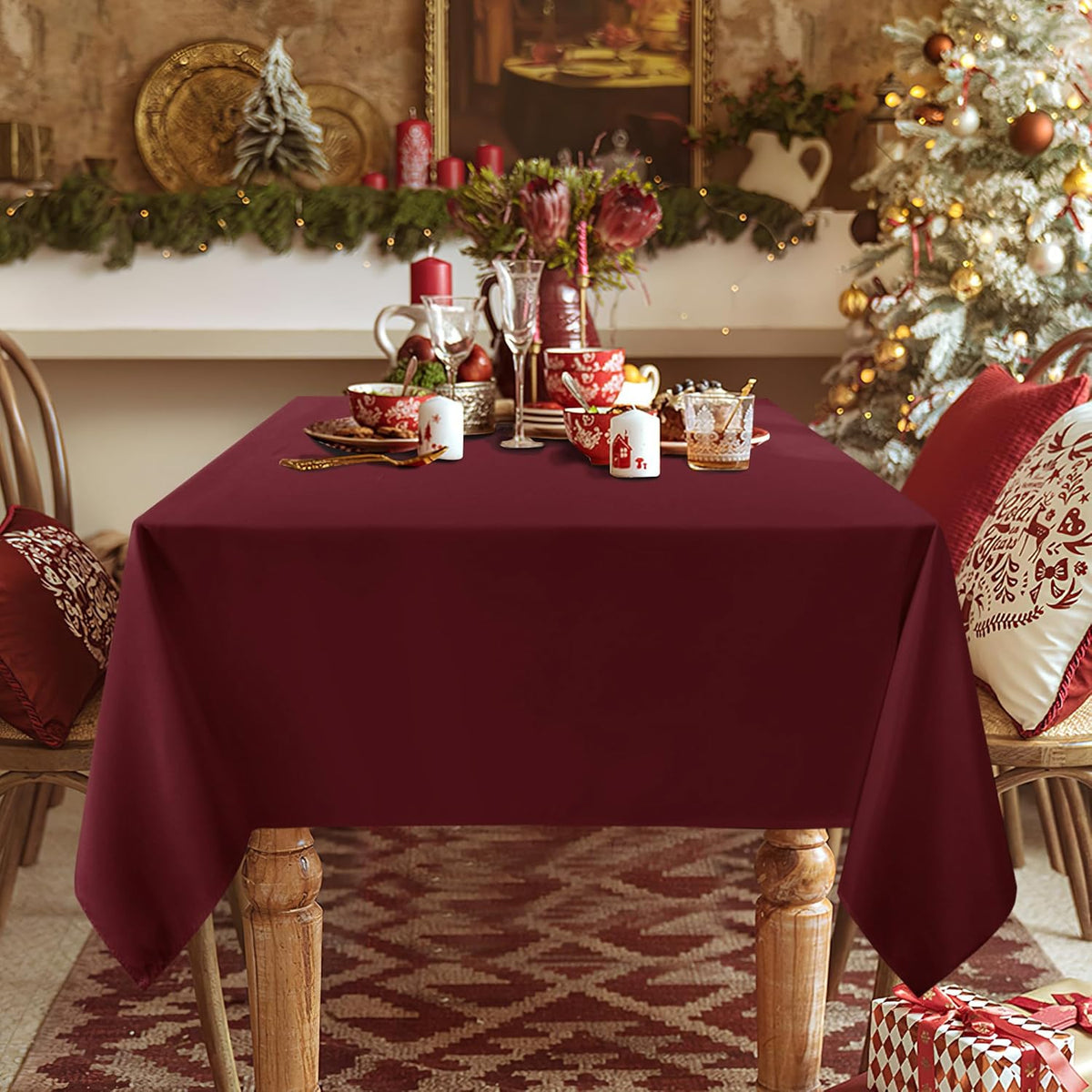 sancua 2 Pack Burgundy Tablecloth 60 x 102 Inch, Rectangle 6 Feet Table Cloth - Stain and Wrinkle