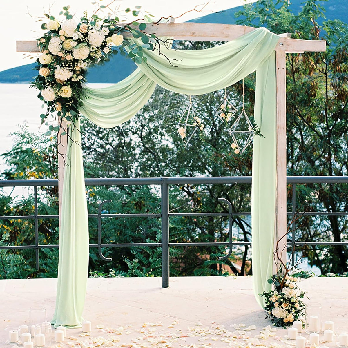 PARTISKY 10x10ft Sage Green Chiffon Sheer Backdrop Curtains, Wrinkle-Free Wedding Backdrop Drapes