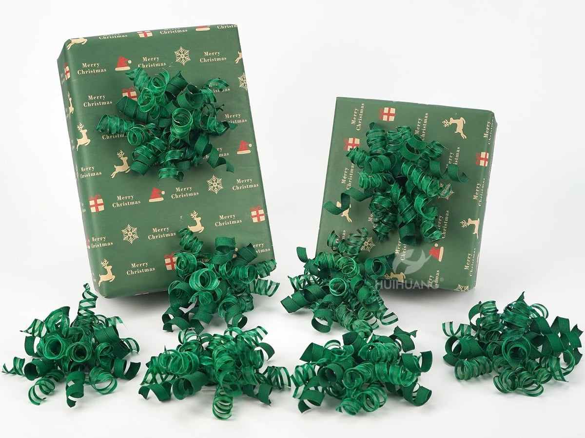 HUIHUANG Green Christmas Bows for Gift Wrapping Curly Gift Bow 5 inch x 8 Counts Forest Green