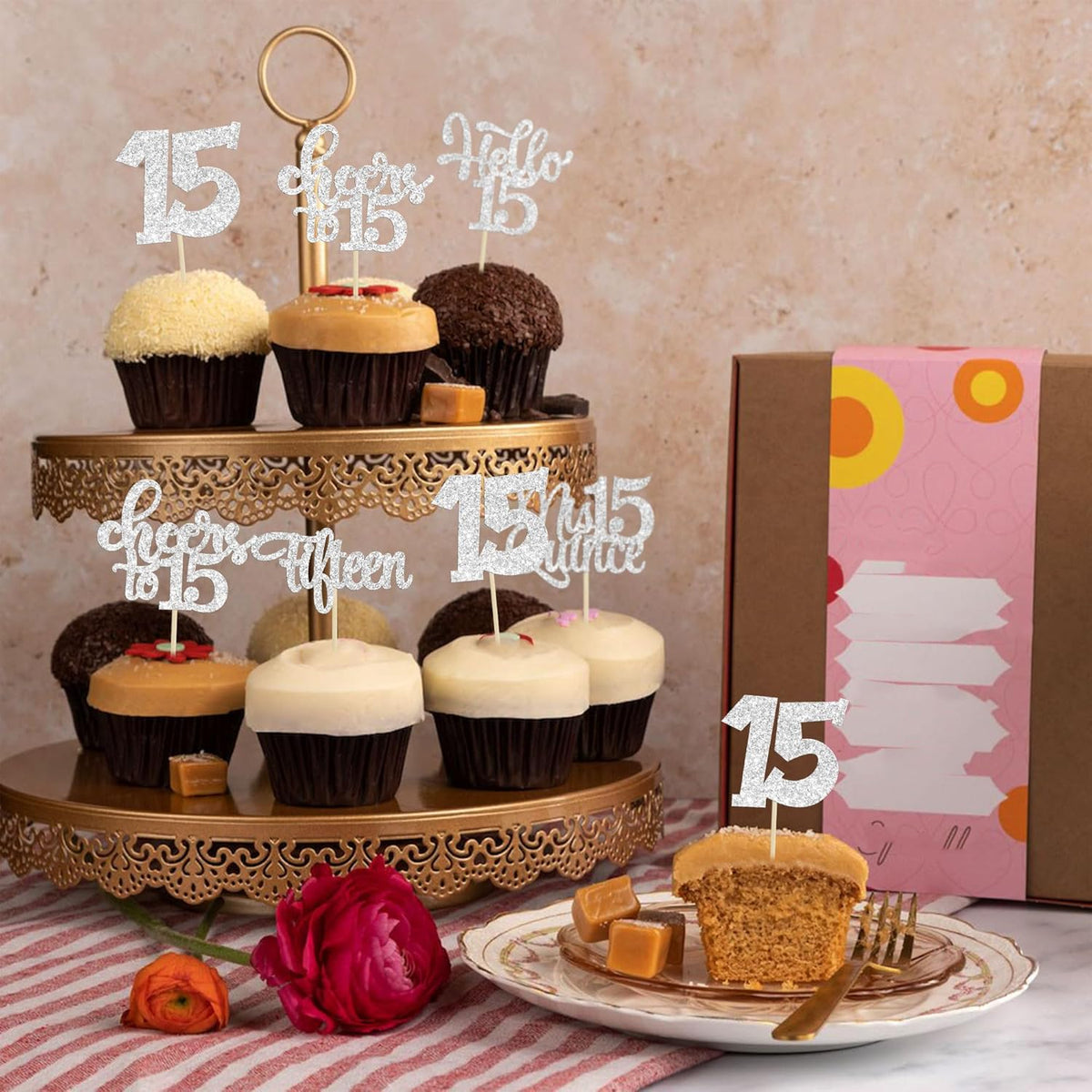 30Pcs 15th Birthday Cupcake Toppers Fifteen Cupcake Picks Cheers to 15 Years Old Mis Quince 15 Cake