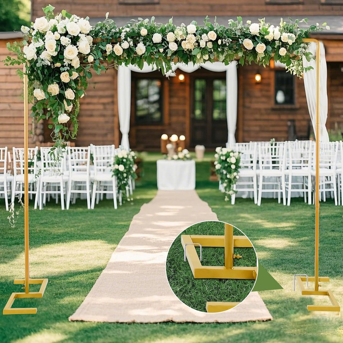 8.2FT Square Arch Backdrop Stand,Metal Gold Backdrop Stand Heavy Duty Adjustable,Extra 2 Clamps