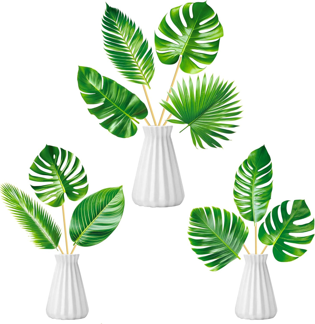 14pcs Palm Leaf Centerpiece Sticks Tropical Party Decorations for Table Green Leaves Theme