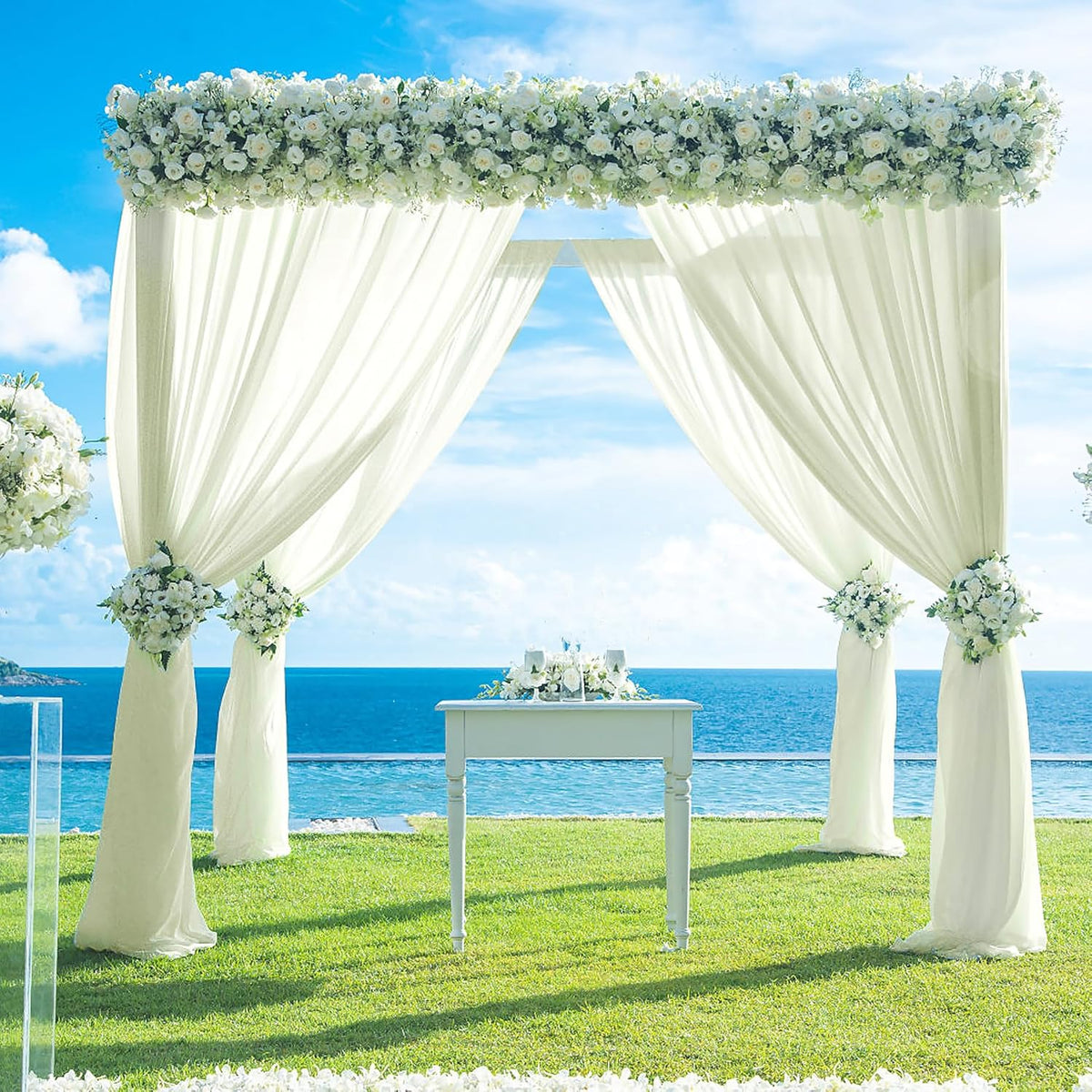 PARTISKY 10ftx10ft Ivory Chiffon Sheer Backdrop Curtains, Wrinkle-Free Wedding Backdrop Drapes for