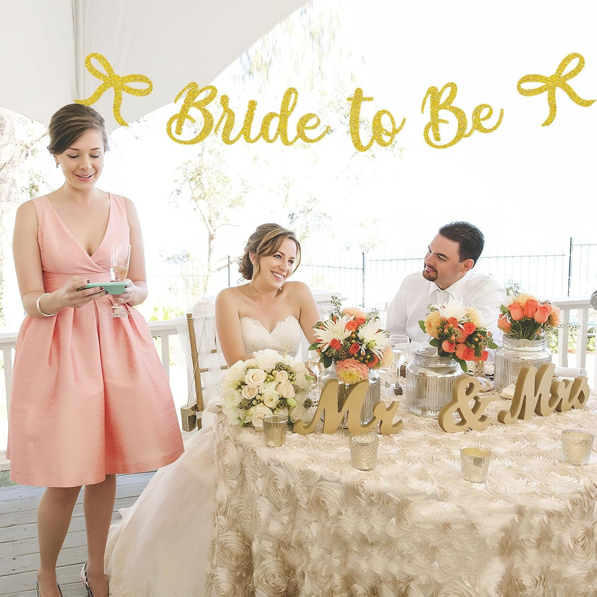 Bride to Be Banner, Gold Bride to Be with Bow Glitter Bachelorette Bridal Party Banner BRIDE TO BE