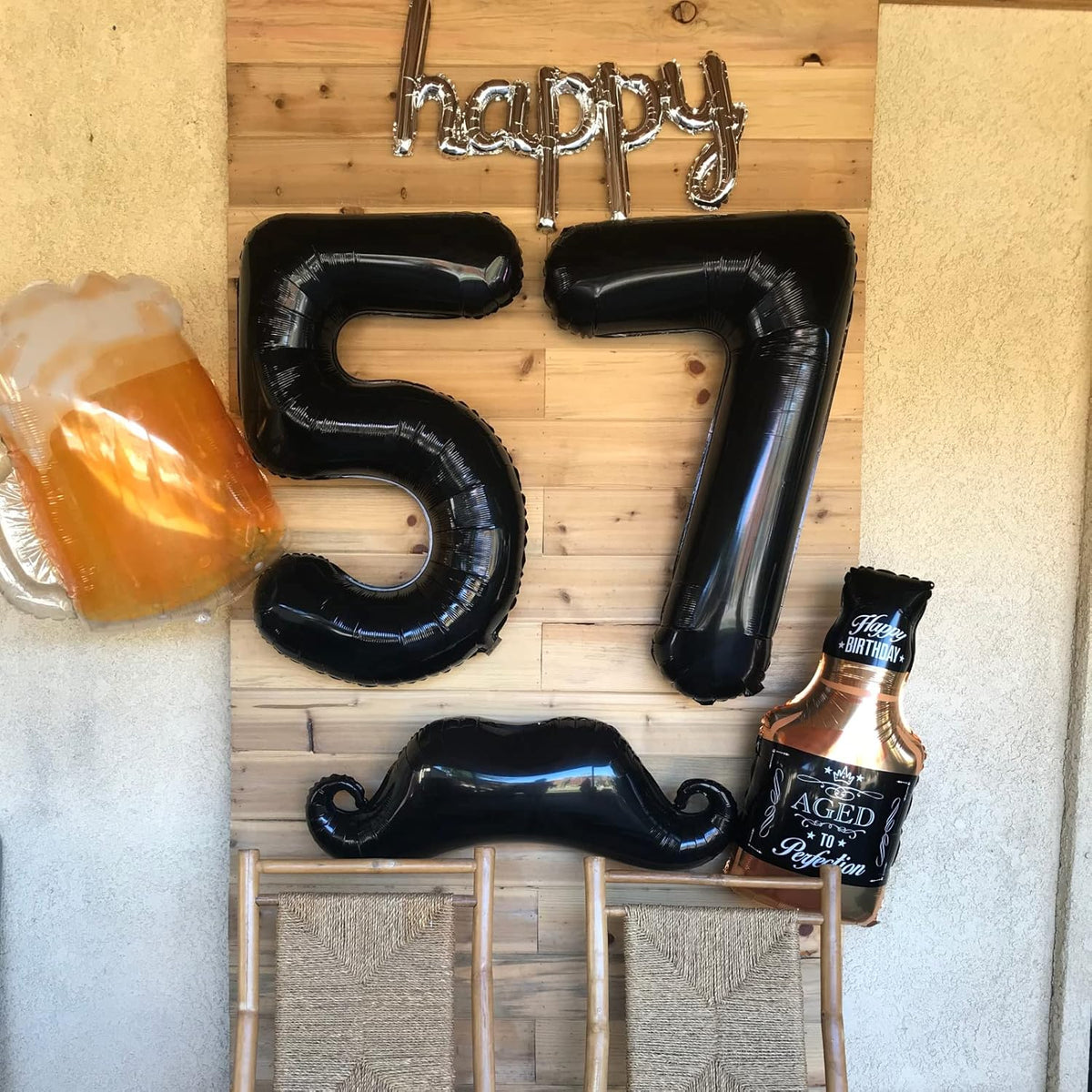 Black 5 Balloons, 40 Inch Large Foil Number Balloons Set 0-9, Self Inflating Digital 5 Helium