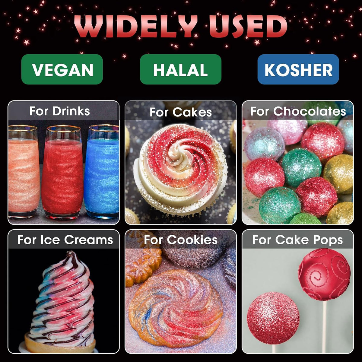 NiHome Edible Food-Grade Glimmer Powder Glitter Luster Dust Metallic Food Decorating Sprinkle
