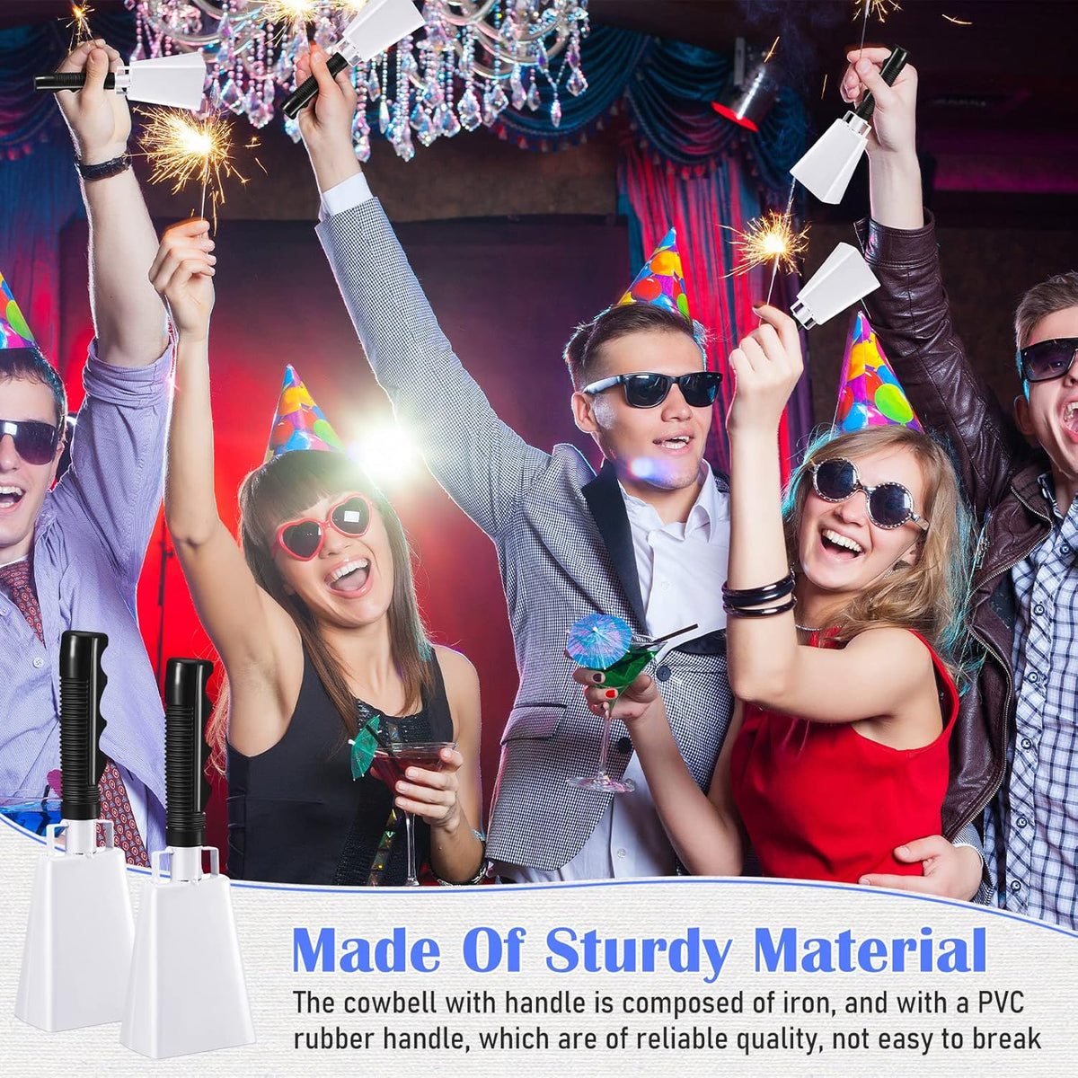 Pelopy 12 Pcs Large Cow Bell 9 '' Cowbell with Handle Cowbells for Sporting Events Hand Percussion