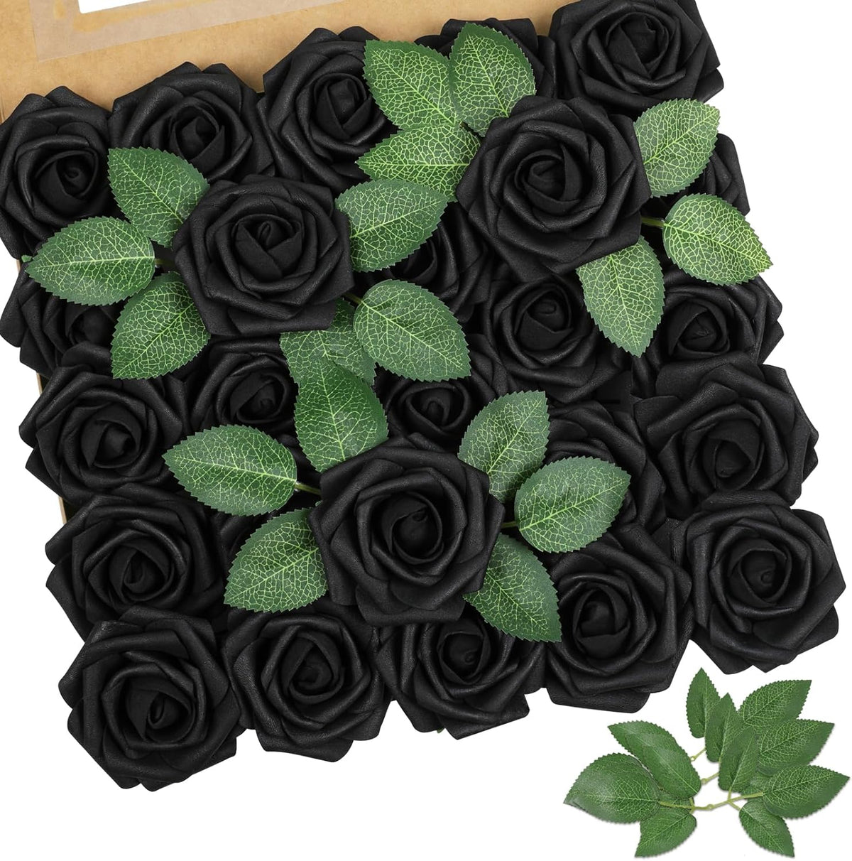 AmyHomie Artificial Flowers Black Rose 25pcs Real Looking Fake Roses w/Stem for DIY Wedding