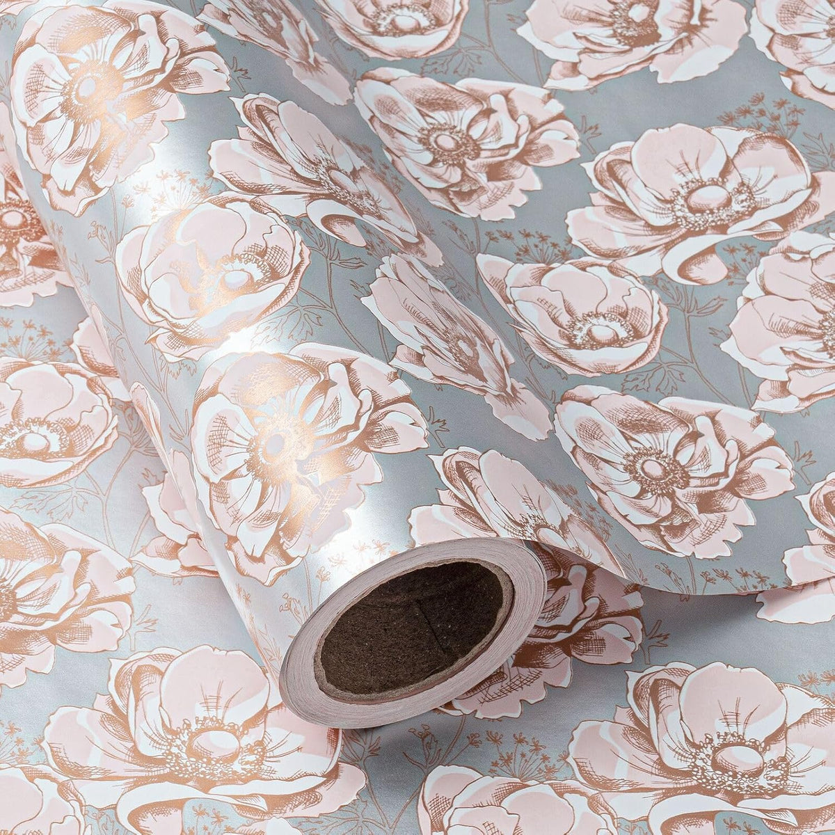 WRAPAHOLIC 30 Inch Jumbo Reversible Floral Wrapping Paper - 30 Inch X 33 Feet - Siver Floral Design