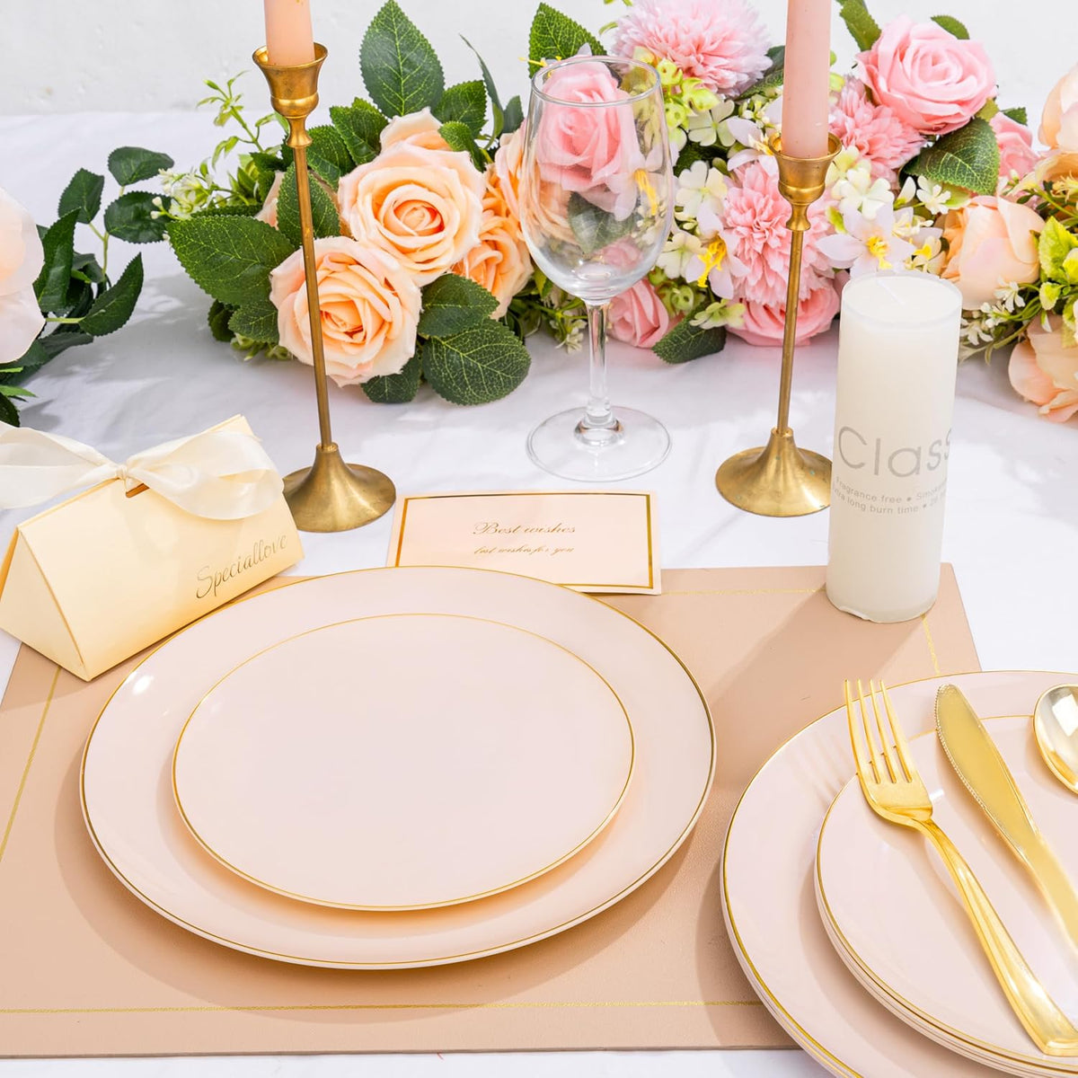 KIRE 175PCS Pink Plates Disposable - Heavy Duty Pink and Gold Plastic Plates Dinnerware Sets - 25