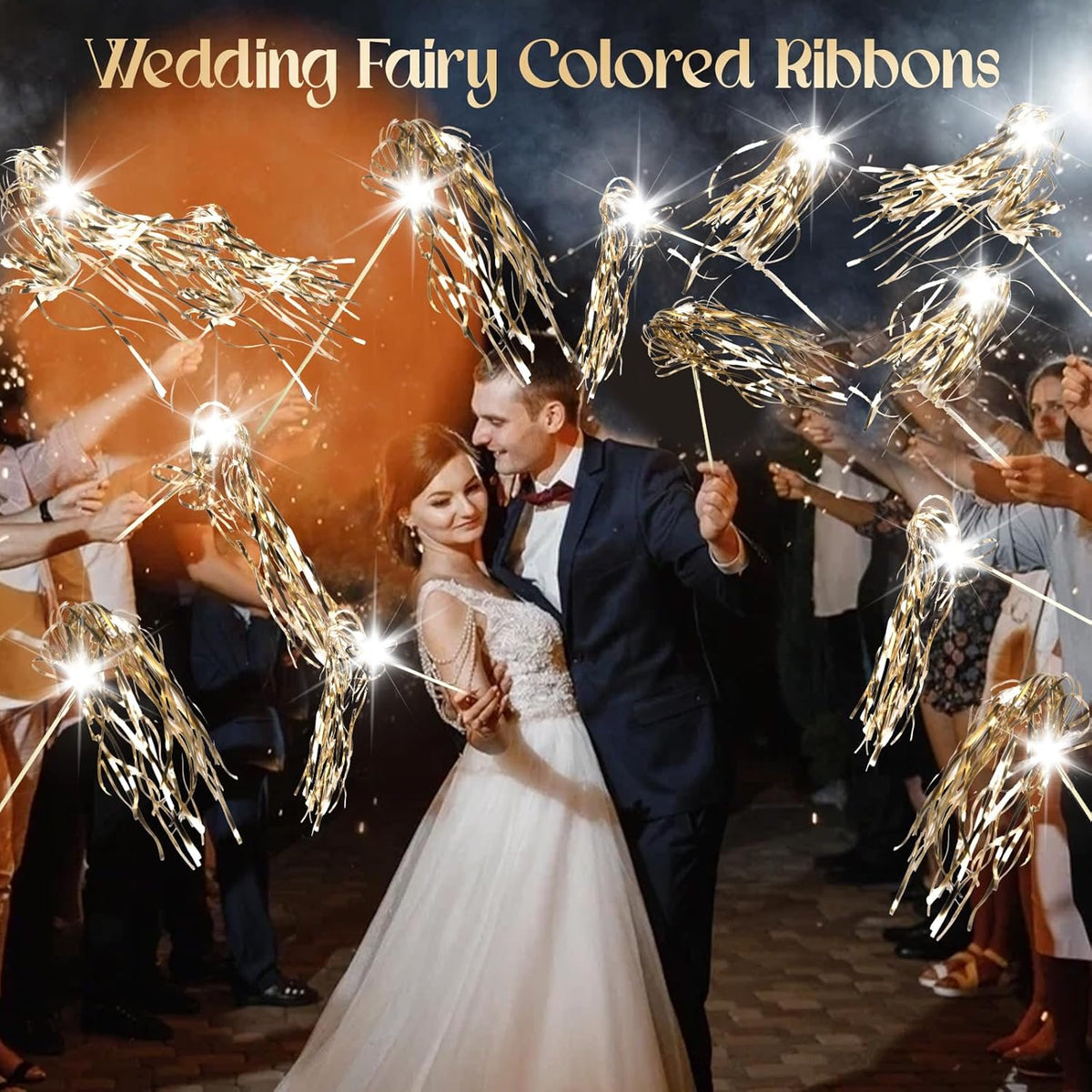 100 pcs Wedding Wands Light up with LED Tinsel Wedding Streamers for Wedding Send off and Greeting