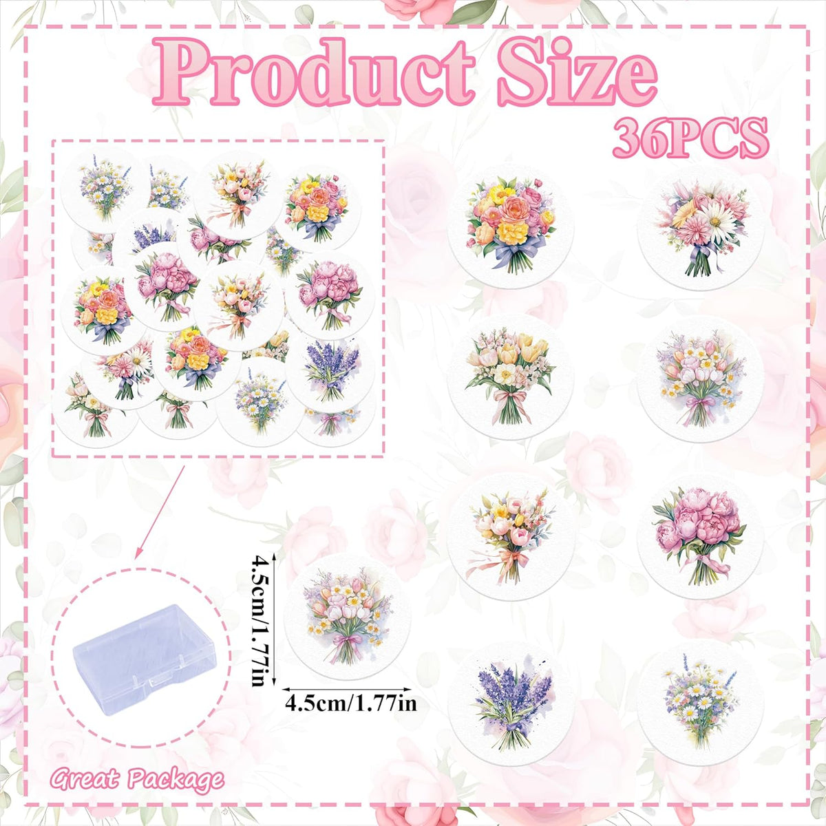 36PCS Edible Flower Bouquet Cupcake Toppers Wafer Paper Roses Daisy Lavender Flower Bouquet
