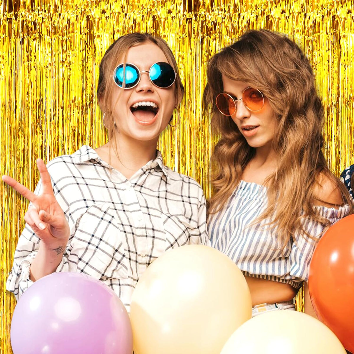 3 Pack Gold Foil Fringe Curtain Backdrop, 3.28Ft x 8.2Ft Metallic Tinsel Foil Fringe Streamer
