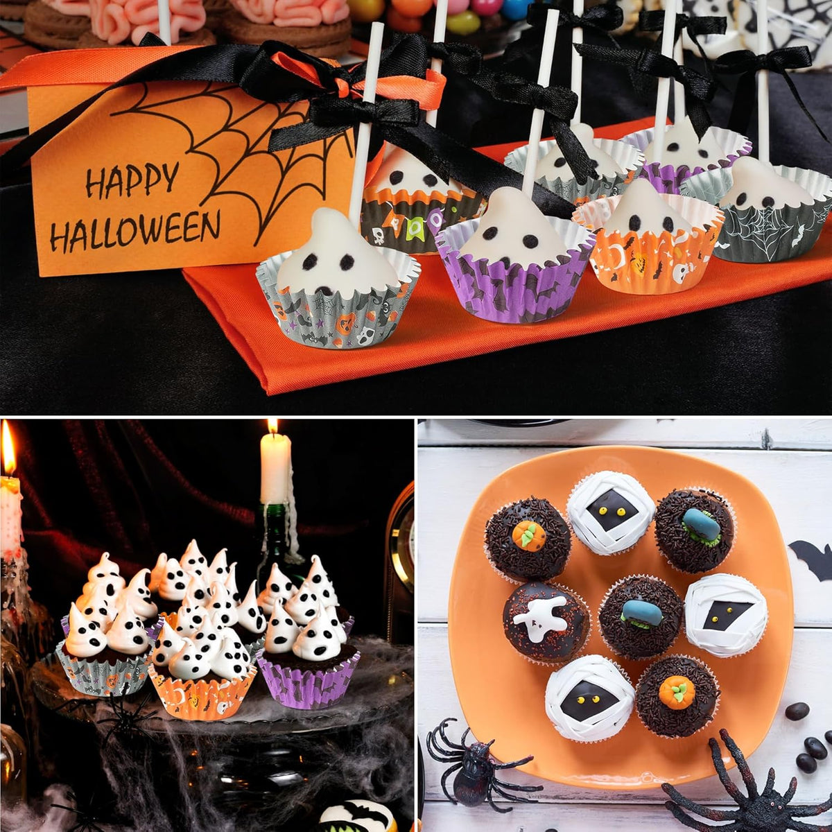 COcnny Halloween Mini Cupcake Liners - 600pcs Halloween Candy Baking Cups Muffin Cupcakes Wrappers