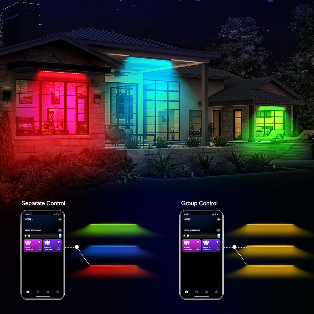 Smart Wall Washer Light Dimmable APP Control, 180W RGBCW Color Changing Linear LED Light Bar with