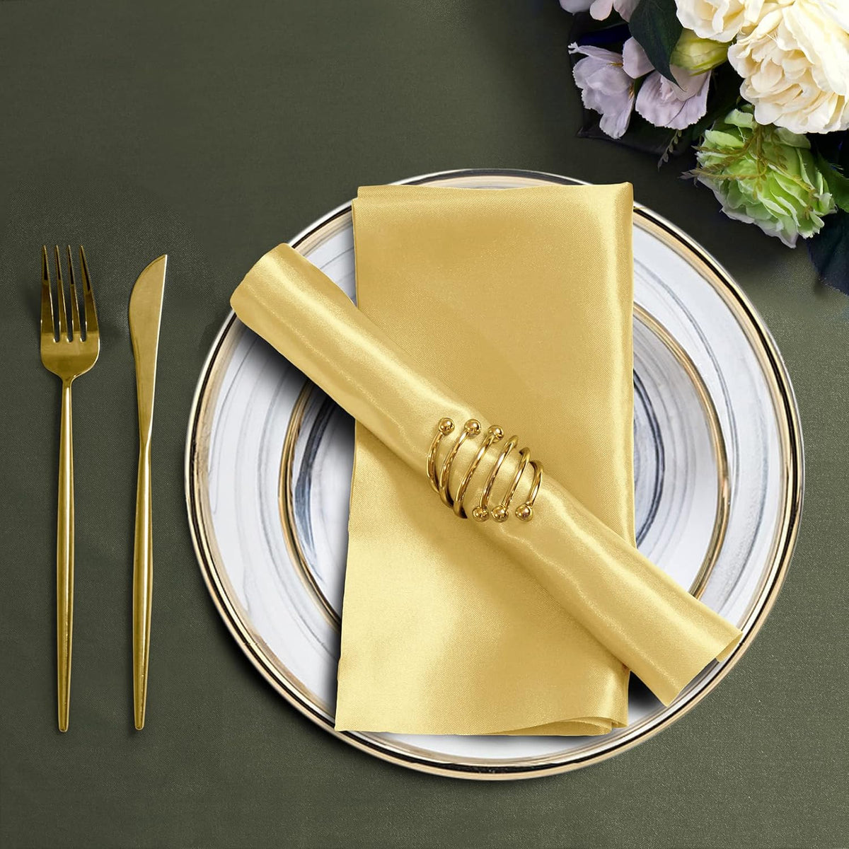 Horbaunal 16 Pack Gold Satin Napkins 17 x 17 Inch, Square Soft Table Dinner Napkins, Silky Cloth