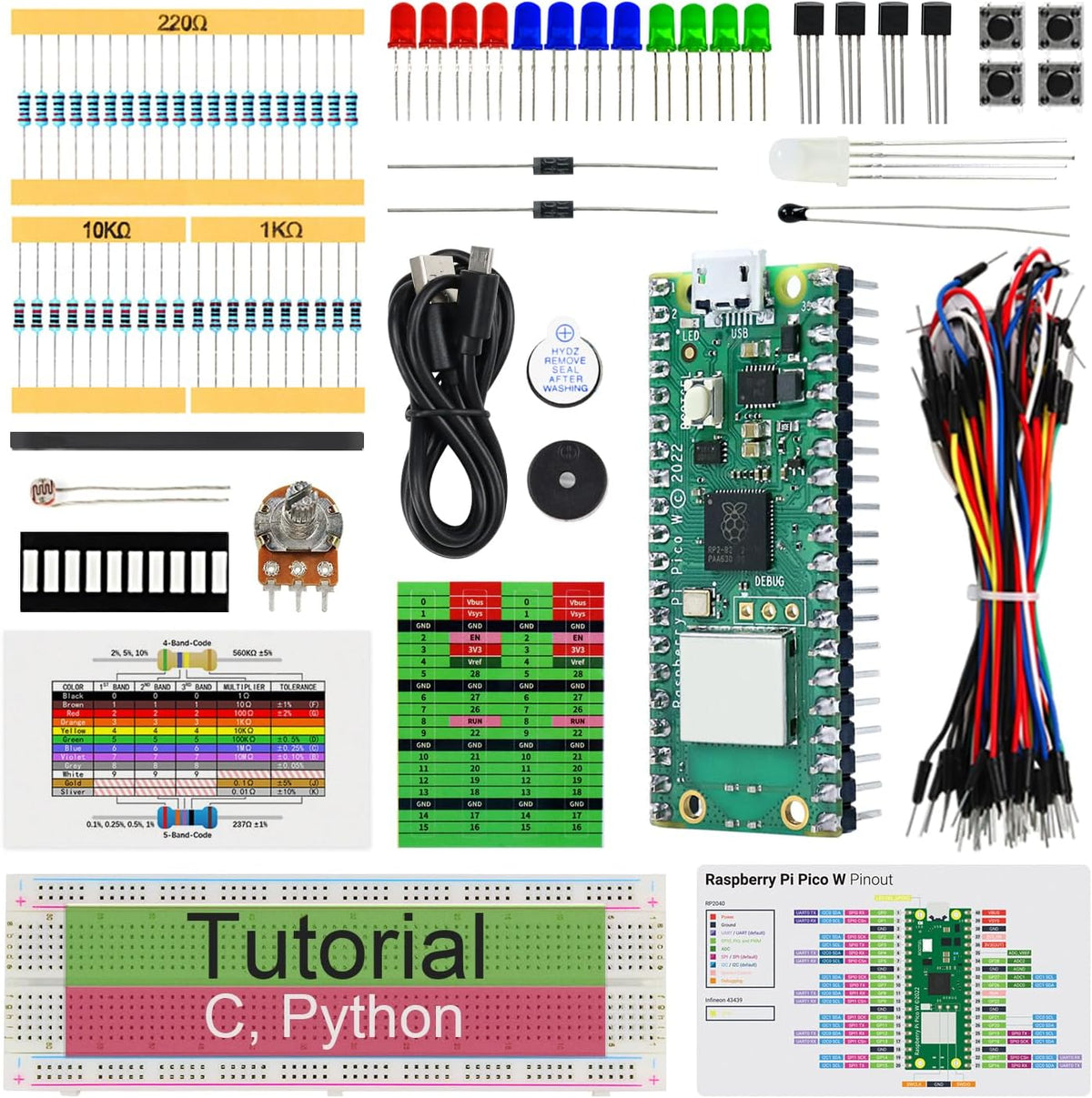 Freenove Basic Starter Kit for Raspberry Pi Pico W (Included), Dual-core Arm Cortex-M0+
