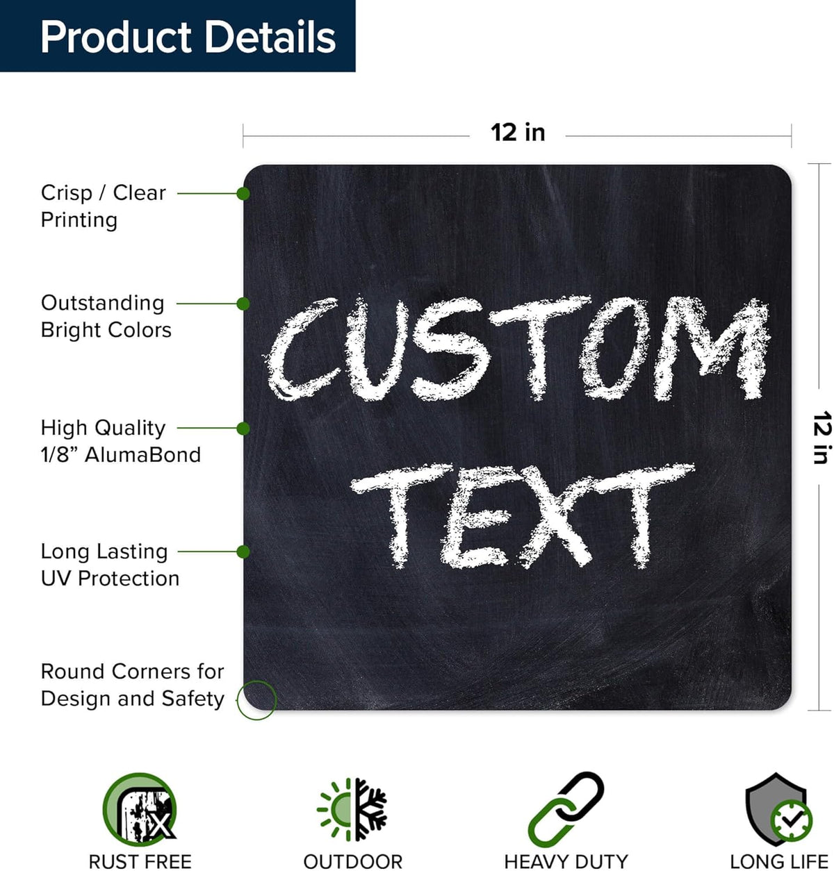 Custom Sign, Custom Street Sign, 11 Font Colors, 13 Font Styles, 4 Hole Options, 22 Sizes, 12x12